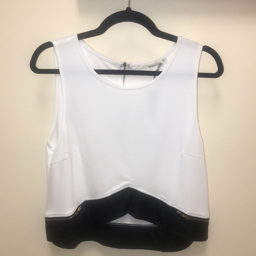 Vegan Leather Trim Crop Top